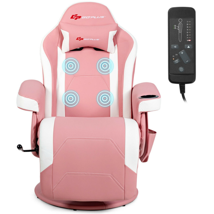 Ergonomic High Back Massage Gaming Chair with Pillow-PinkCostway Gallery View 8 of 12