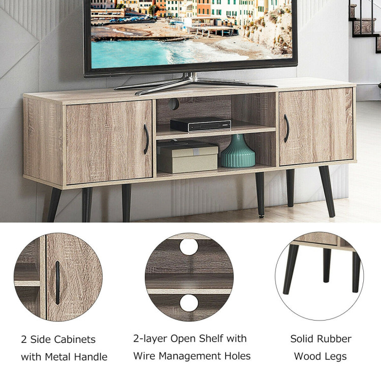 Wooden TV Stand for TVs up to 65 Inch with 2 Storage CabinetsCostway Gallery View 11 of 12
