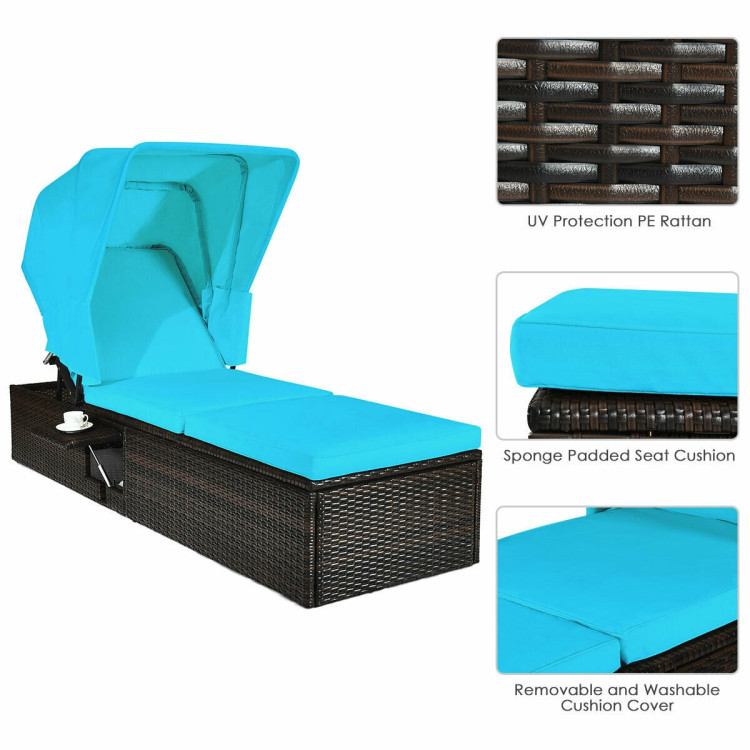 Outdoor Chaise Lounge Chair with Folding Canopy-TurquoiseCostway Gallery View 11 of 12
