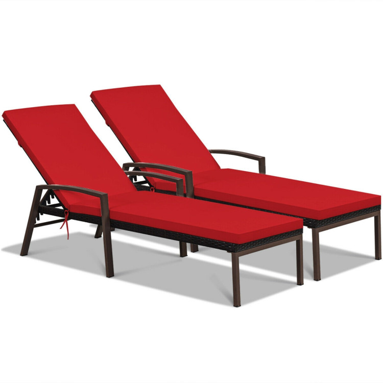 2 Pieces Patio Rattan Adjustable Back Lounge Chair with Armrest and Removable Cushions-RedCostway Gallery View 3 of 12