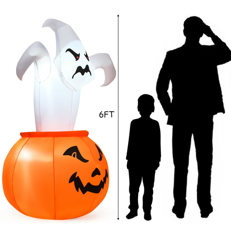 6 Feet Halloween Blow-Up Inflatable Ghost in Pumpkin with LED LightCostway Gallery View 4 of 10