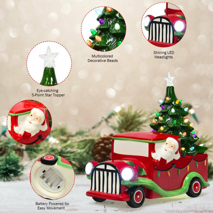Pre-Lit Vintage Tabletop Ceramic Christmas Tree Truck with BatteryCostway Gallery View 6 of 11