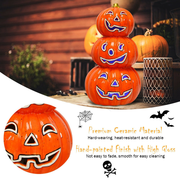 Halloween 3-Tier Color-Changing Lighted Ceramic Pumpkin LanternCostway Gallery View 5 of 12