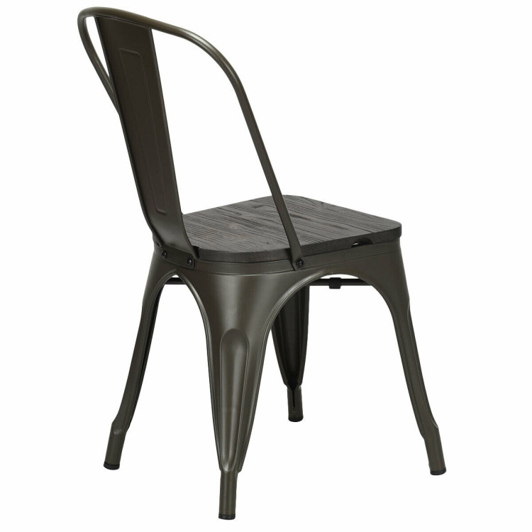 4 Pieces Tolix Style Metal Dining Side Chair Stackable Wood Seat-BlackCostway Gallery View 6 of 11