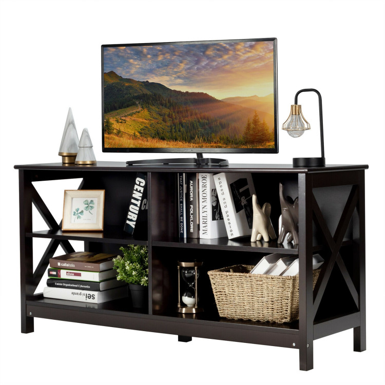 Wooden TV Stand Entertainment for TVs up to 55 Inch with X-Shaped Frame-BrownCostway Gallery View 9 of 12
