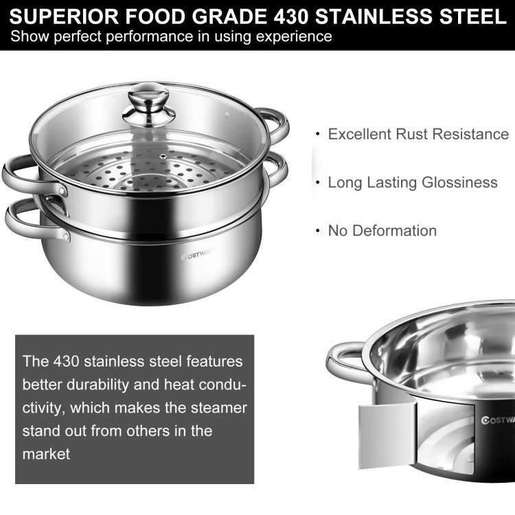 9.5 QT 2 Tier Stainless Steel Steamer Cookware BoilerCostway Gallery View 9 of 12