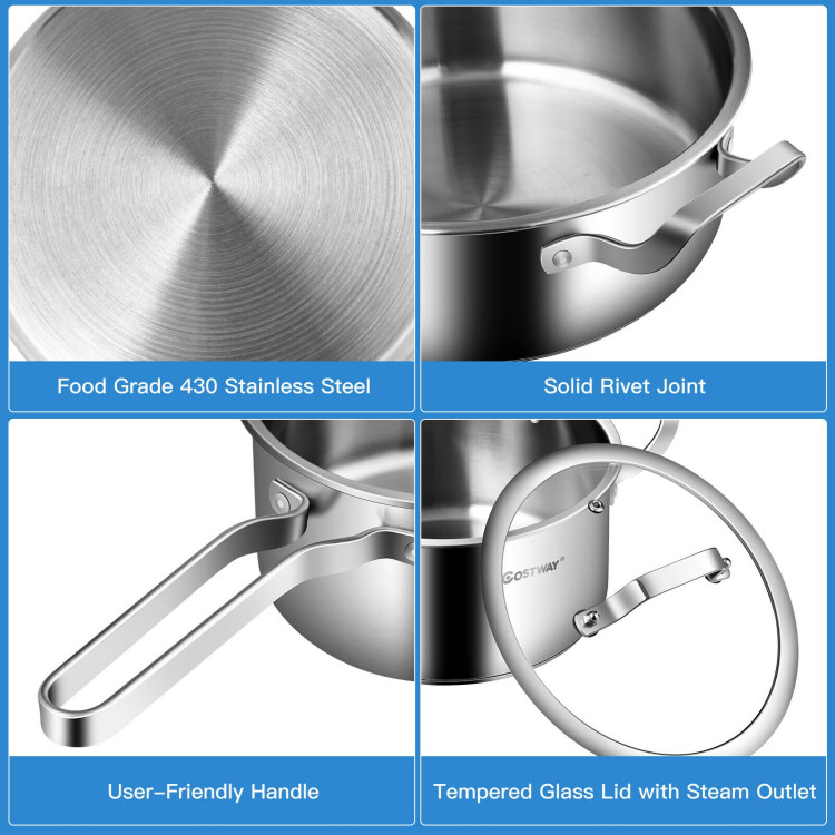 7-Piece Stainless Steel Cookware Set with Tempered Glass Lid - Costway