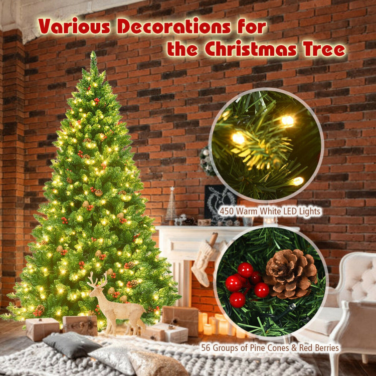 6.5 Feet Pre-lit Hinged Christmas Tree with LED LightsCostway Gallery View 2 of 12