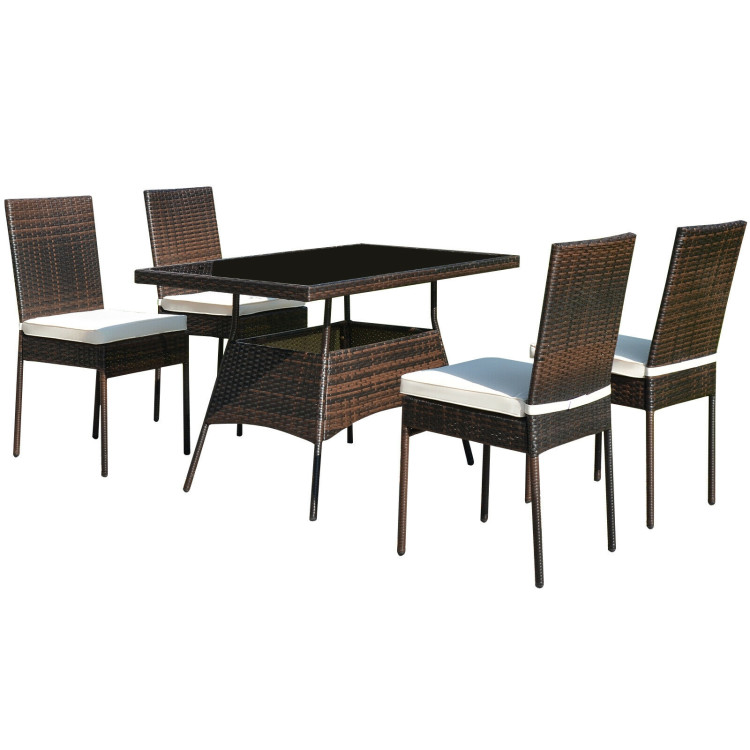 5 Pieces Rattan Dining Set Glass Table High Back ChairCostway Gallery View 8 of 10