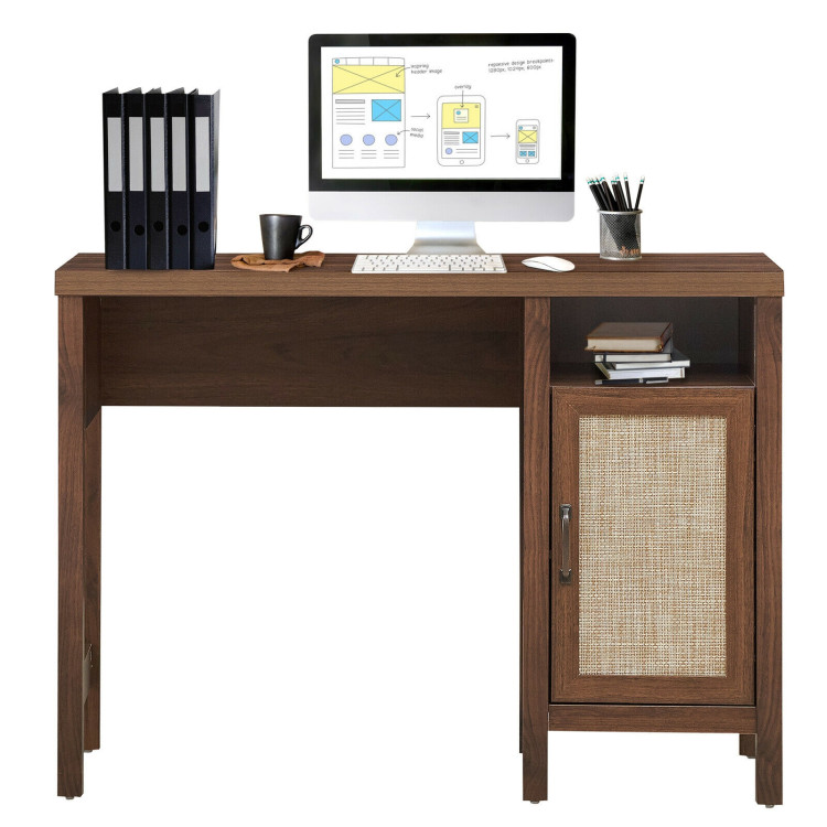 Rustic Computer Desk Writing Table Study Workstation with Storage Cabinet-WalnutCostway Gallery View 8 of 12