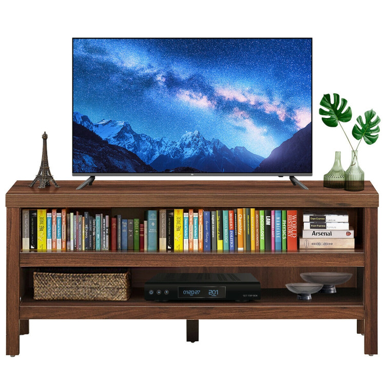 3-Tier TV Stand Console Cabinet for TV's up to 45 Inch with Storage Shelves-WalnutCostway Gallery View 8 of 12
