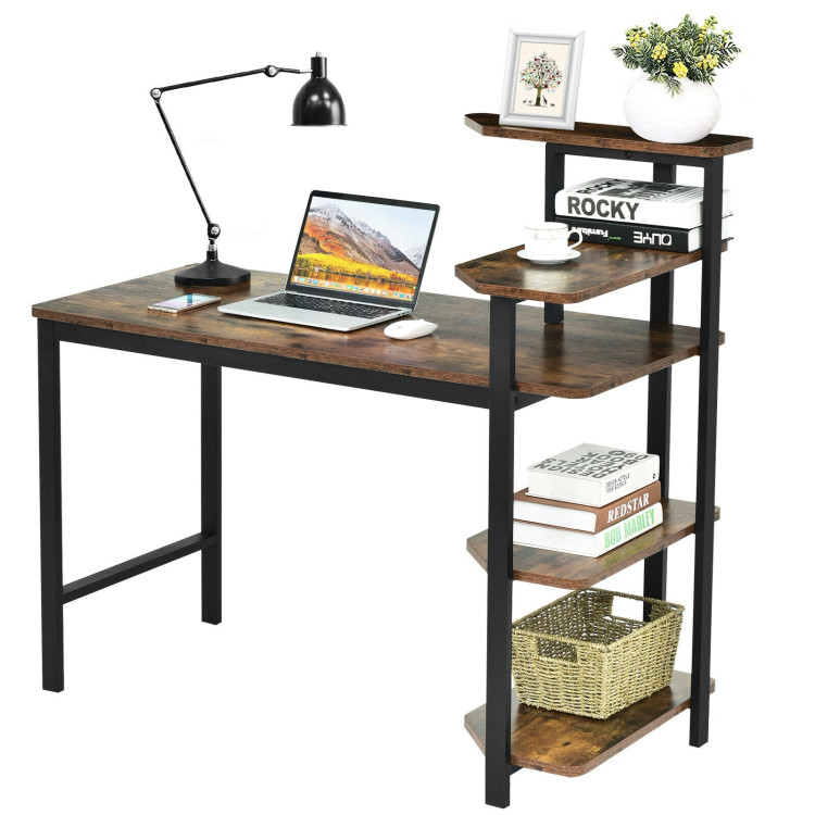 Computer Desk Writing Study Table with Storage Shelves Home Office Rustic Brown-Rustic BrownCostway Gallery View 6 of 12