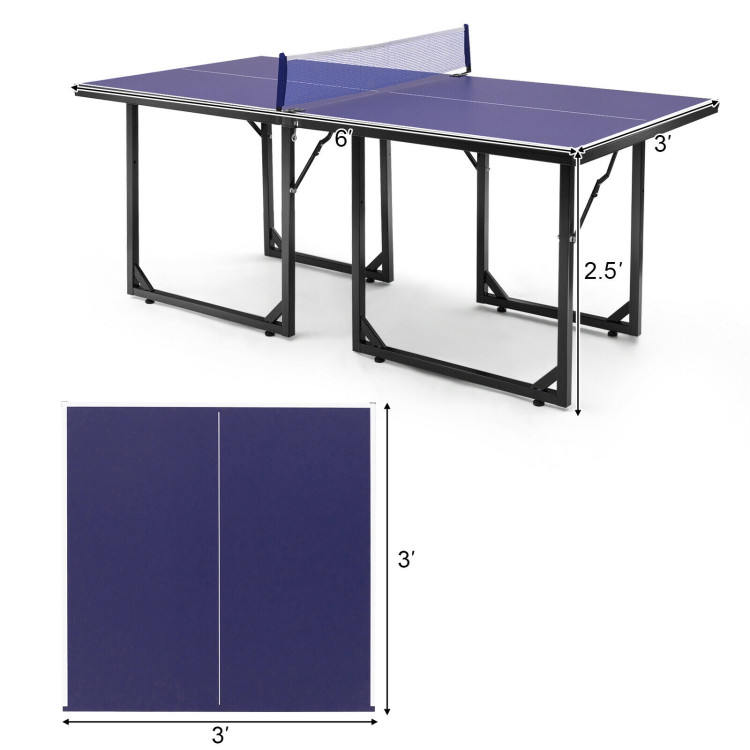 Multi-Use Foldable Midsize Removable Compact Ping-pong Table Costway Gallery View 5 of 12