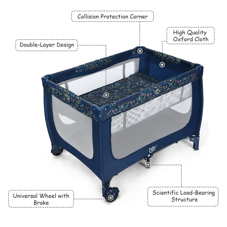 Portable Baby Playpen with Mattress Foldable Design-BlueCostway Gallery View 12 of 12