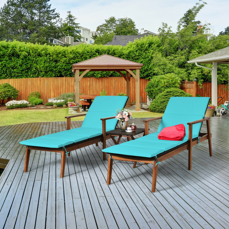 3 Pieces Portable Patio Cushioned Rattan Lounge Chair Set with Folding Table-TurquoiseCostway Gallery View 9 of 12