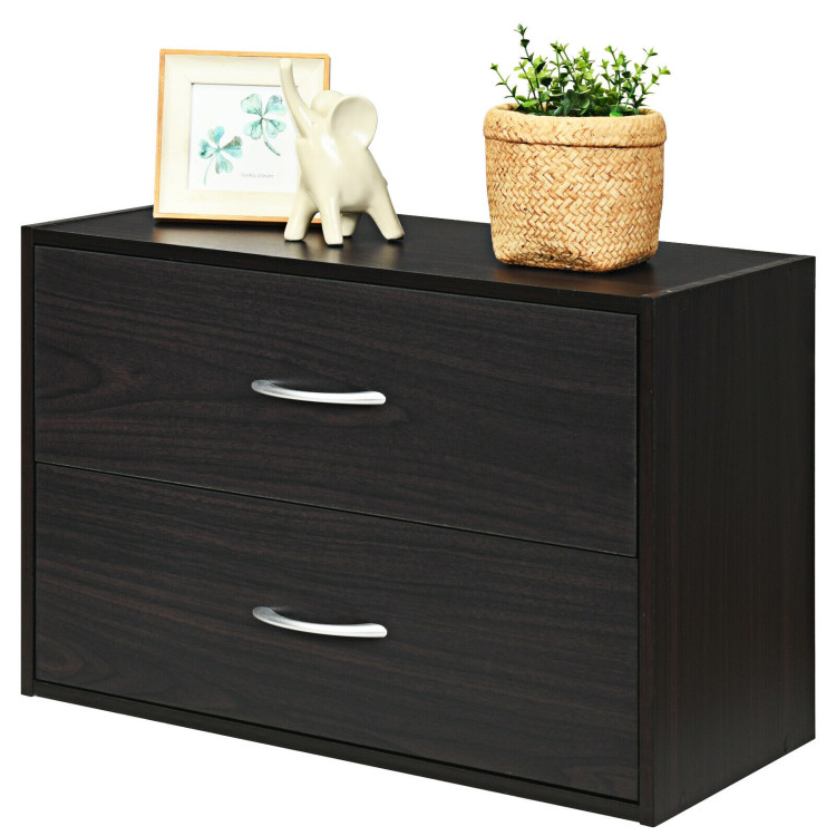2-Drawer Stackable Horizontal Storage Cabinet Dresser Chest with Handles-EspressoCostway Gallery View 5 of 12
