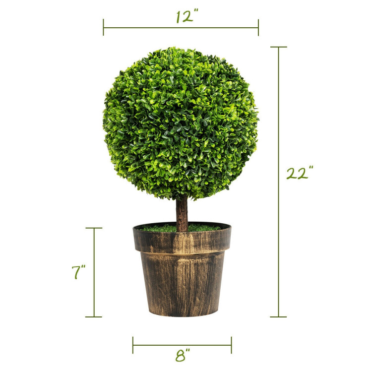 2 Pieces 24 Inch Artificial Boxwood Topiary Ball Tree for House and OfficeCostway Gallery View 4 of 11