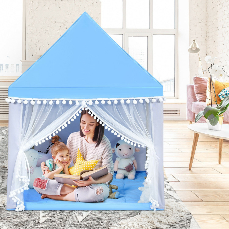 Kids Play Tent Large Playhouse Children Play Castle Fairy Tent Gift with Mat-BlueCostway Gallery View 2 of 13