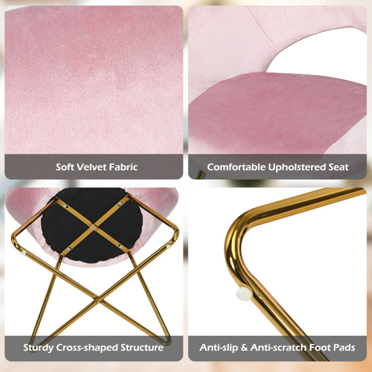 Set of 2 Comfy Cute Upholstered Vanity Desk Chair with Metal Legs-PinkCostway Gallery View 12 of 12