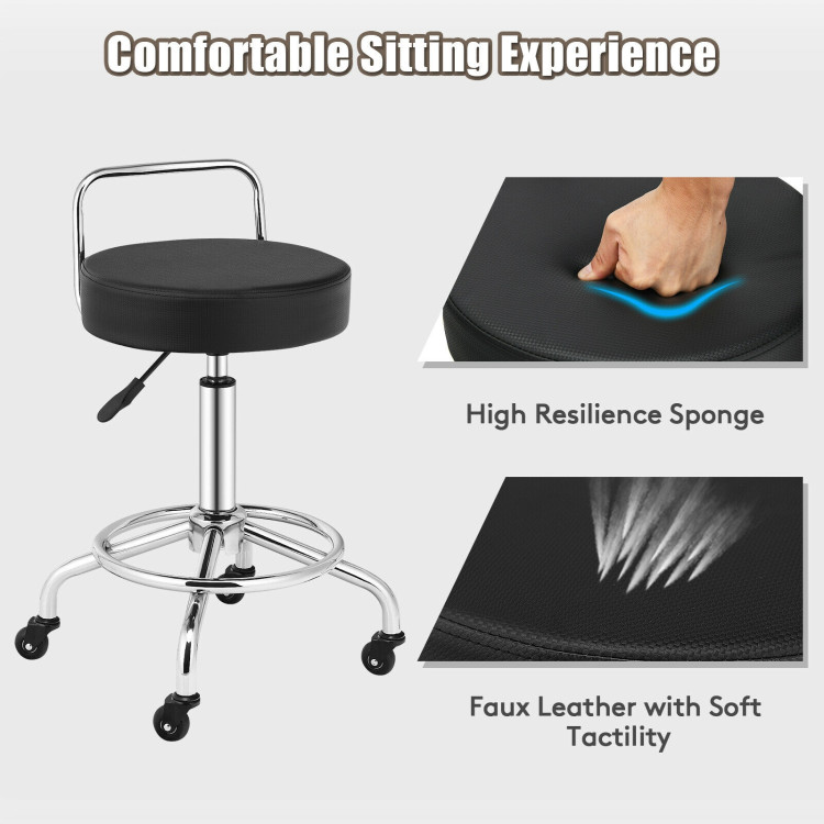 Pneumatic Work Stool Rolling Swivel Task Chair Spa Office Salon with Cushioned Seat-BlackCostway Gallery View 9 of 12