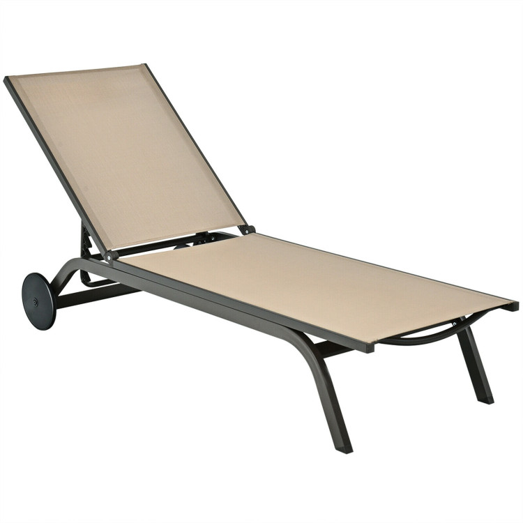 Aluminum Fabric Outdoor Patio Lounge Chair with Adjustable Reclining -BrownCostway Gallery View 1 of 11