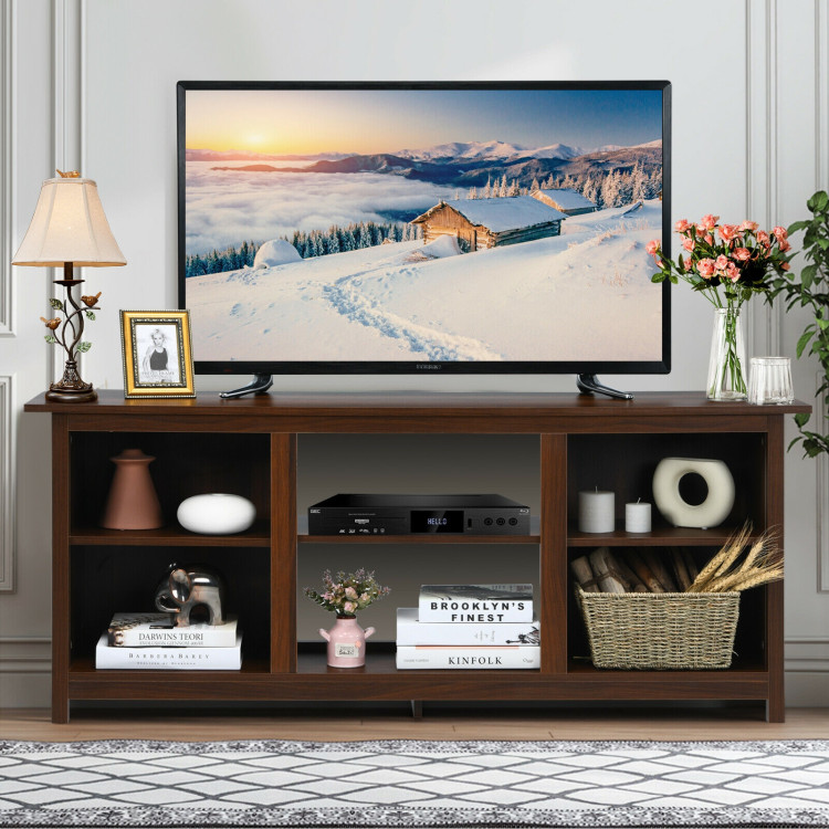 2 Tier Farmhouse Universal TV Stand for TV's up to 65 Inch Flat Screen-BrownCostway Gallery View 2 of 13