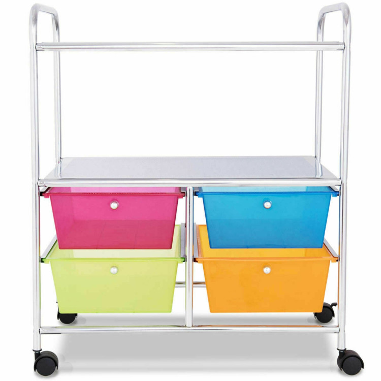 4 Drawers Shelves Rolling Storage Cart Rack-Transparent MulticolorCostway Gallery View 8 of 12