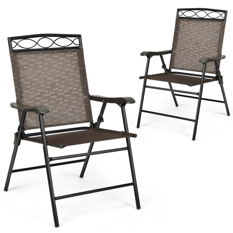 Set of 2 Patio Folding Chairs Sling Portable Dining Chair Set with ArmrestCostway Gallery View 5 of 12