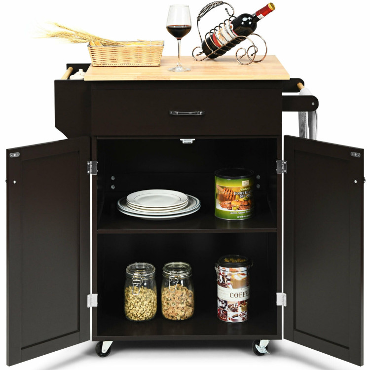 Utility Rolling Storage Cabinet Kitchen Island Cart with Spice Rack-BrownCostway Gallery View 8 of 12
