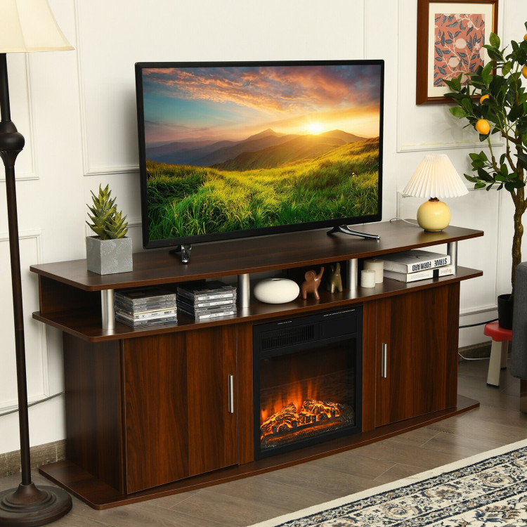 63 Inch TV Entertainment Console Center with 2 Cabinets-WalnutCostway Gallery View 6 of 11