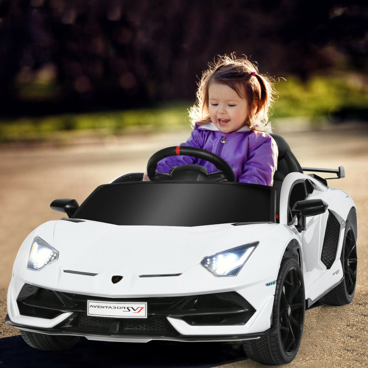 12 V Licensed Lamborghini SVJ RC Kids Ride On Car with Trunk and Music-WhiteCostway Gallery View 1 of 12
