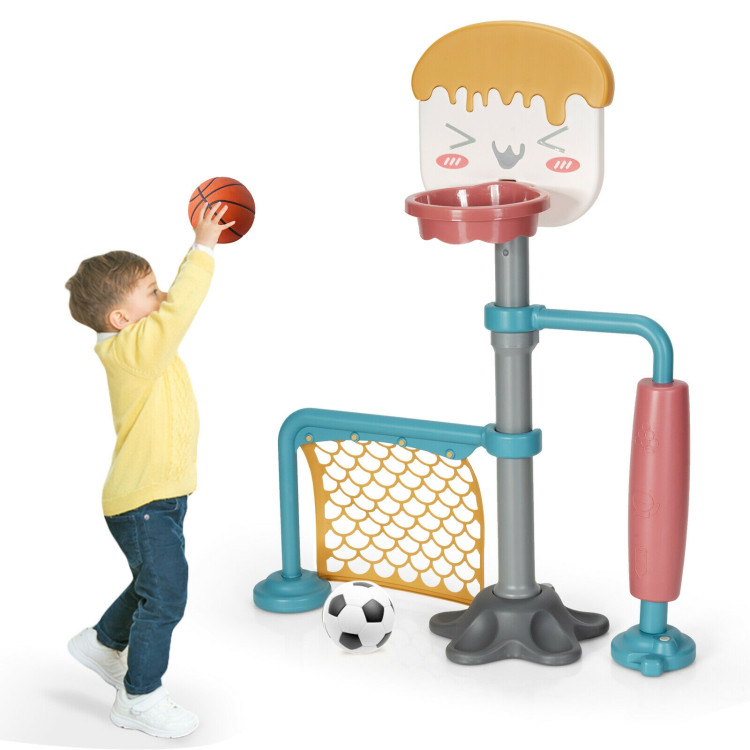 3-in-1 Height Adjustable Basketball Stand Set with Soccer and RollerCostway Gallery View 3 of 11