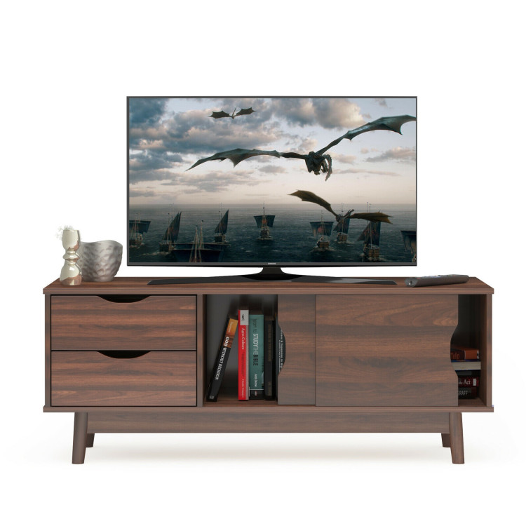 TV Stand for TV up to 60" Media Console Table Storage with Doors-WalnutCostway Gallery View 6 of 12