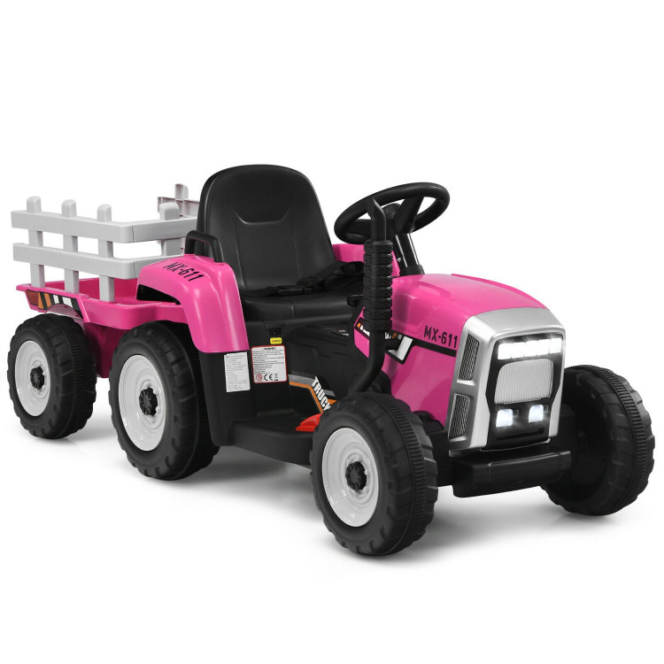 12V Ride on Tractor with 3-Gear-Shift Ground Loader for Kids 3+ Years Old-PinkCostway Gallery View 1 of 11
