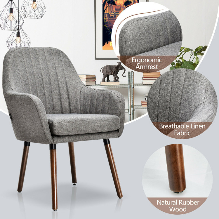 Set of 2 Fabric Upholstered Accent Chairs with Wooden Legs-GrayCostway Gallery View 11 of 12