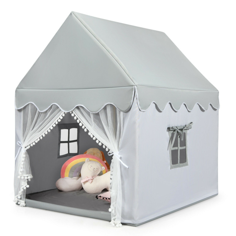 Kids Large Play Castle Fairy Tent with Mat-GrayCostway Gallery View 6 of 10