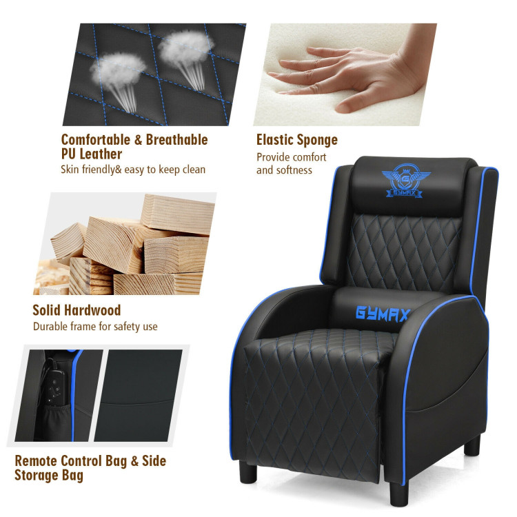 Massage Gaming Recliner Chair with Headrest and Adjustable Backrest for Home Theater-BlueCostway Gallery View 5 of 12