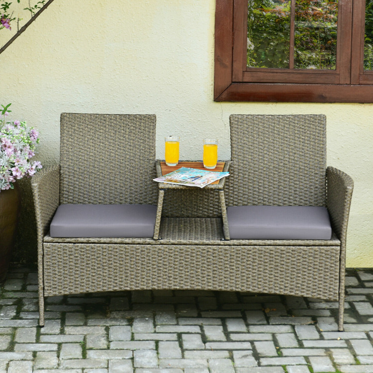 2-Person Patio Rattan Conversation Furniture Set with Coffee TableCostway Gallery View 2 of 12