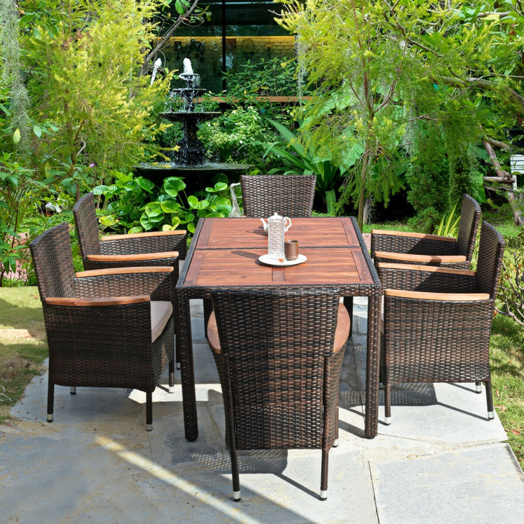 7 Pieces Garden Dining Patio Rattan Set with CushionsCostway Gallery View 8 of 12
