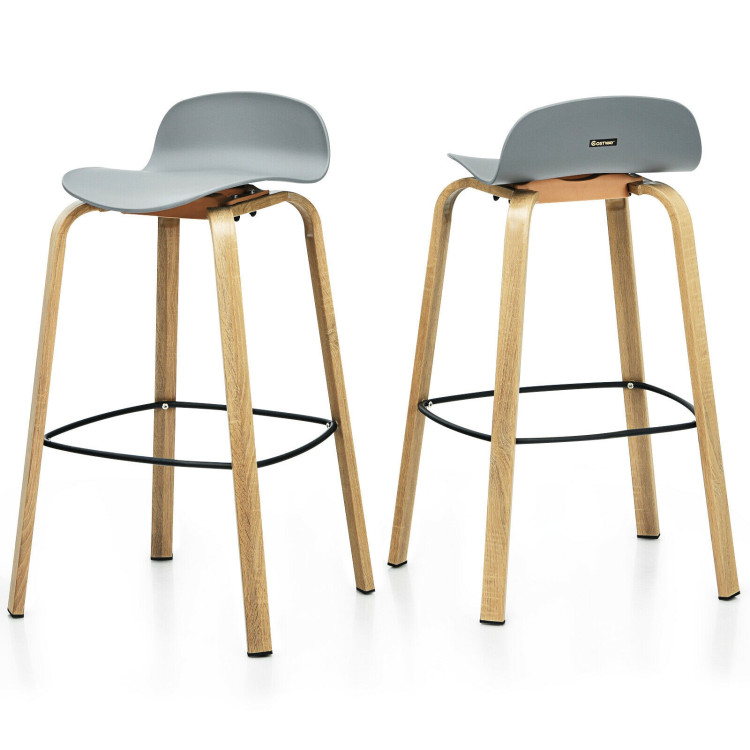 Set of 2 Modern Barstools Pub Chairs with Low Back and Metal Legs-GrayCostway Gallery View 4 of 12
