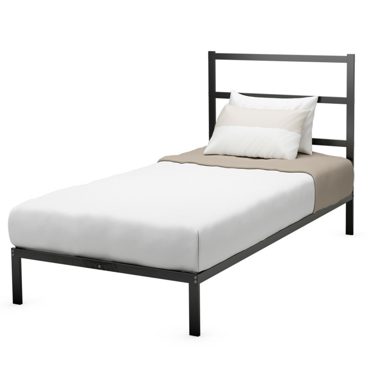 Twin/Full/Queen Size Metal Bed Platform Frame with Headboard-Twin SizeCostway Gallery View 9 of 12