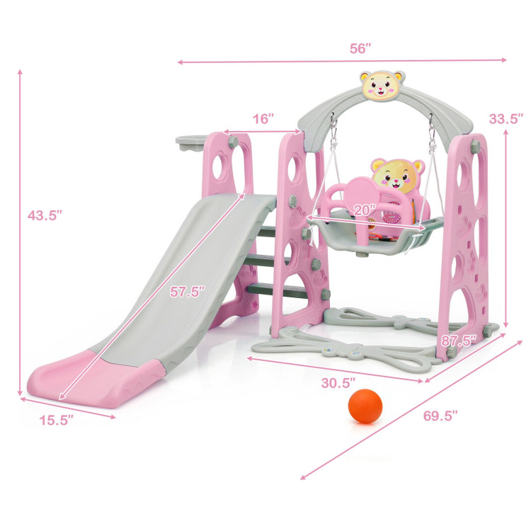 3 in 1 Toddler Climber and Swing Set Slide Playset-PinkCostway Gallery View 4 of 12