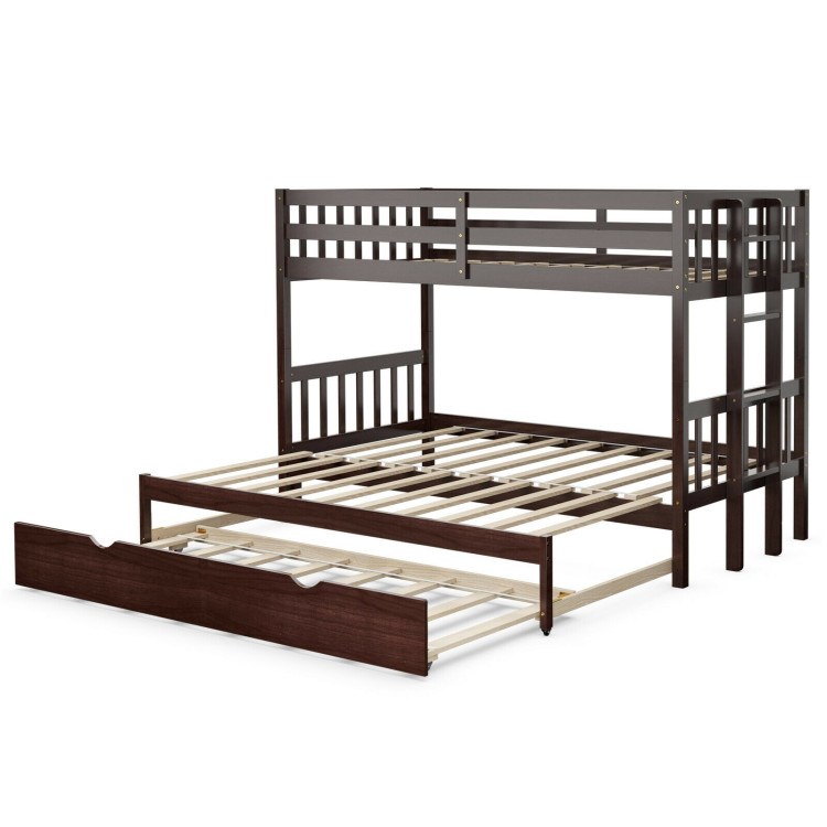 Twin Pull-Out Bunk Bed with Trundle Wooden Ladder-EspressoCostway Gallery View 9 of 11