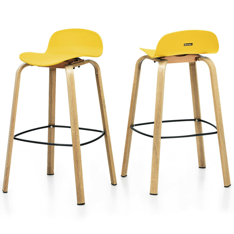 Set of 2 Modern Barstools Pub Chairs with Low Back and Metal Legs-YellowCostway Gallery View 4 of 12