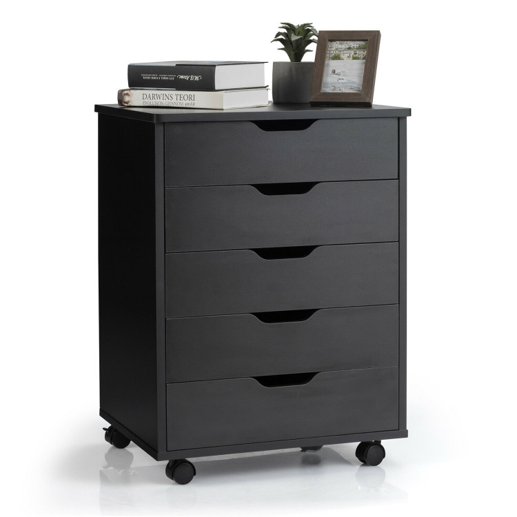5 Drawer Mobile Lateral Filing Storage Home Office Floor Cabinet with Wheels-BlackCostway Gallery View 10 of 12