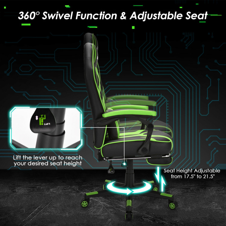 Ergonomic Footrest Wood Frame Cushion Reclining Gaming Desk Chair