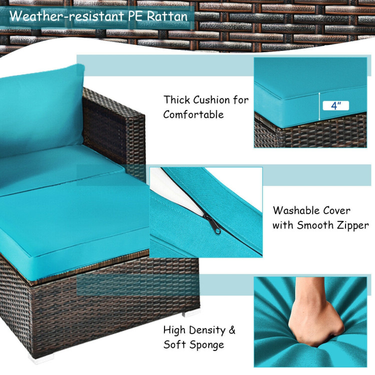 6 Pcs Patio Rattan Furniture Set with Sectional Cushion-TurquoiseCostway Gallery View 12 of 12