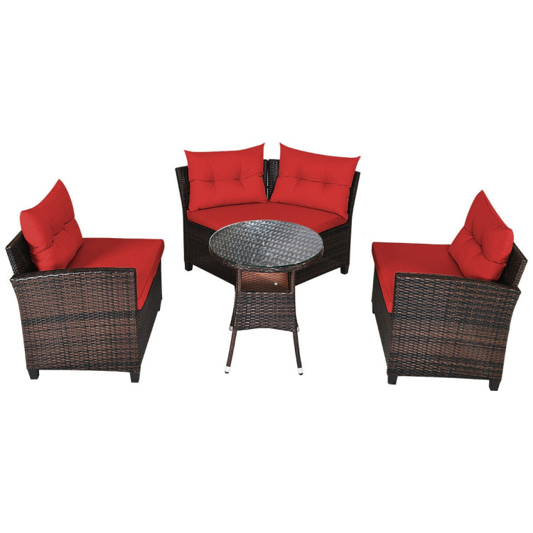 4 Pieces Outdoor Cushioned Rattan Furniture Set-RedCostway Gallery View 10 of 12