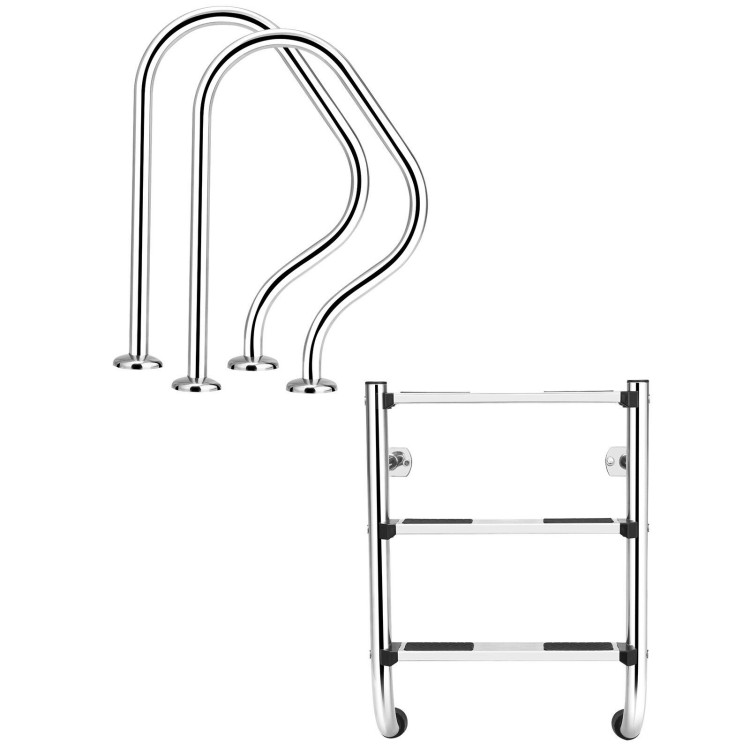 Split Swimming Pool Ladder Stainless Steel 3-Step Ladder and 2 HandrailsCostway Gallery View 7 of 11
