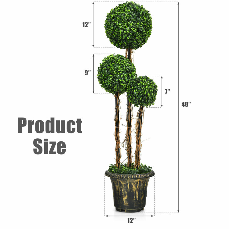 4 Feet Artificial UV Resistant Topiary Triple Ball Tree PlantCostway Gallery View 4 of 12